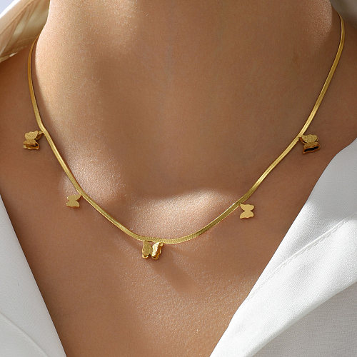 Collar de oro de 18 quilates galvanizado de acero inoxidable con mariposa Simple a la moda
