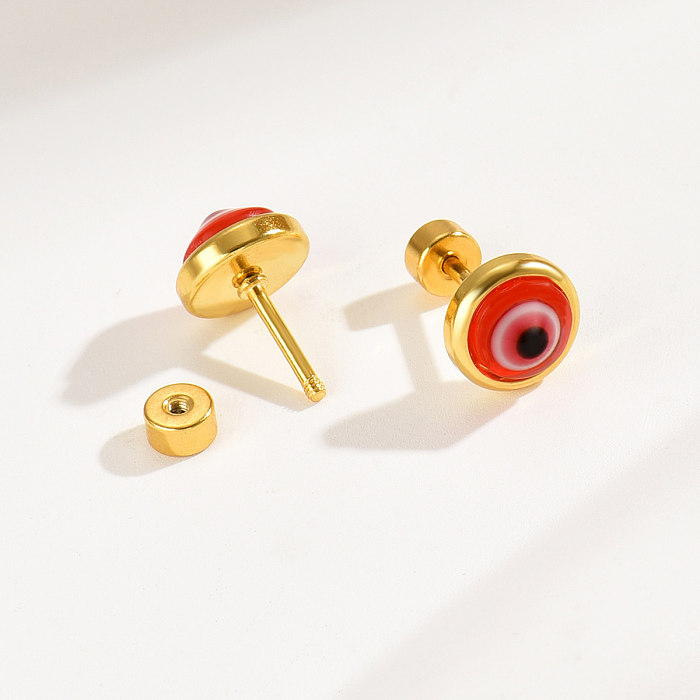 1 Pair Simple Style Streetwear Eye Plating Inlay Stainless Steel  Resin 18K Gold Plated Ear Studs