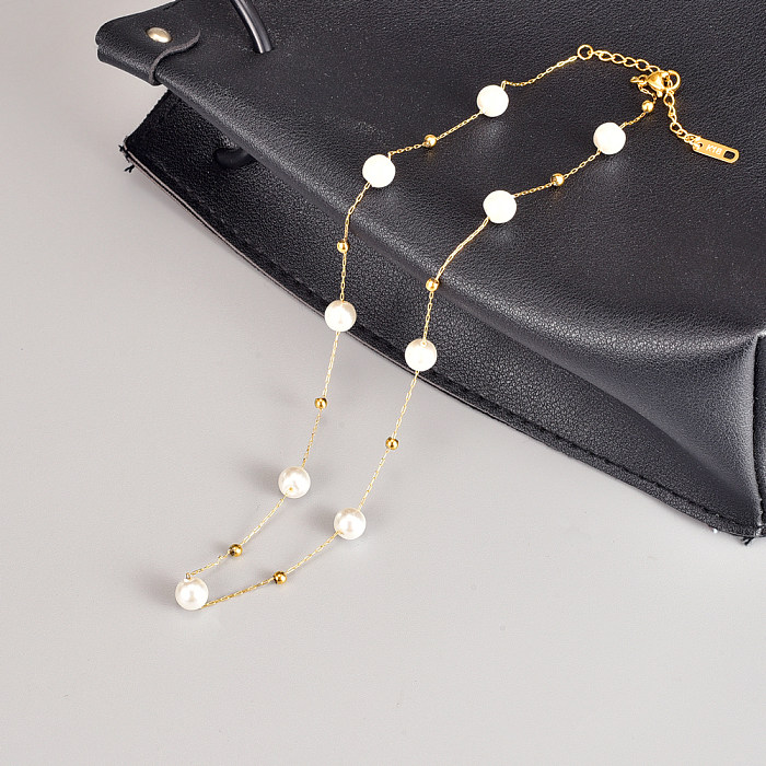 Elegante geometrische Edelstahl-Halskette für Damen, Perlen-Edelstahl-Halsketten