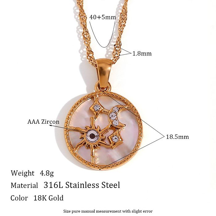 Vintage Style Sun Heart Shape Stainless Steel  Plating Inlay Rhinestones 18K Gold Plated Pendant Necklace