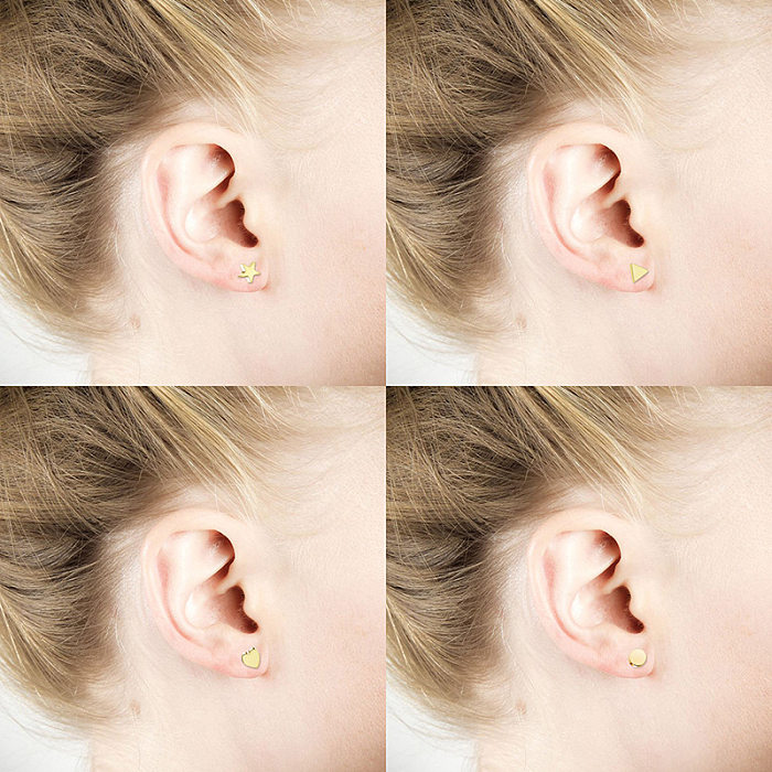 Clous d'oreilles plaqués en acier inoxydable, forme de cœur, Triangle, fleur, 1 paire