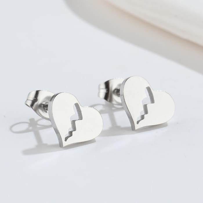1 Pair Fashion Heart Shape Key Lightning Stainless Steel Plating Ear Studs