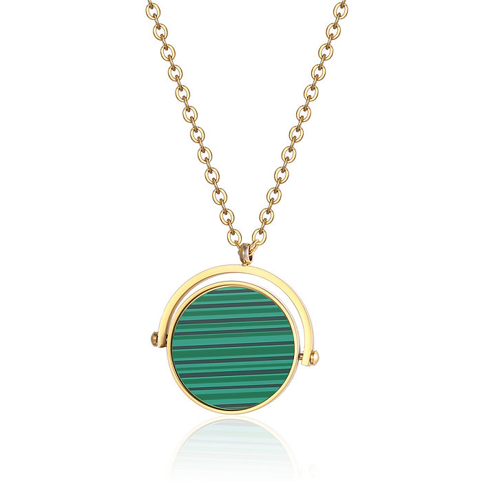 Simple Style Round Stainless Steel Plating Inlay Malachite Shell Pendant Necklace