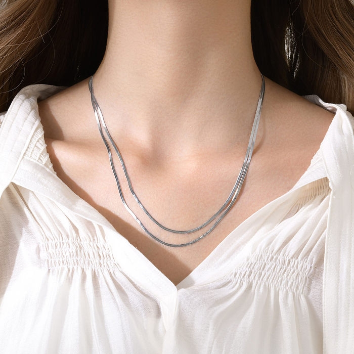 Fashion Solid Color Stainless Steel  Stainless Steel Plating Layered Necklaces 1 Piece