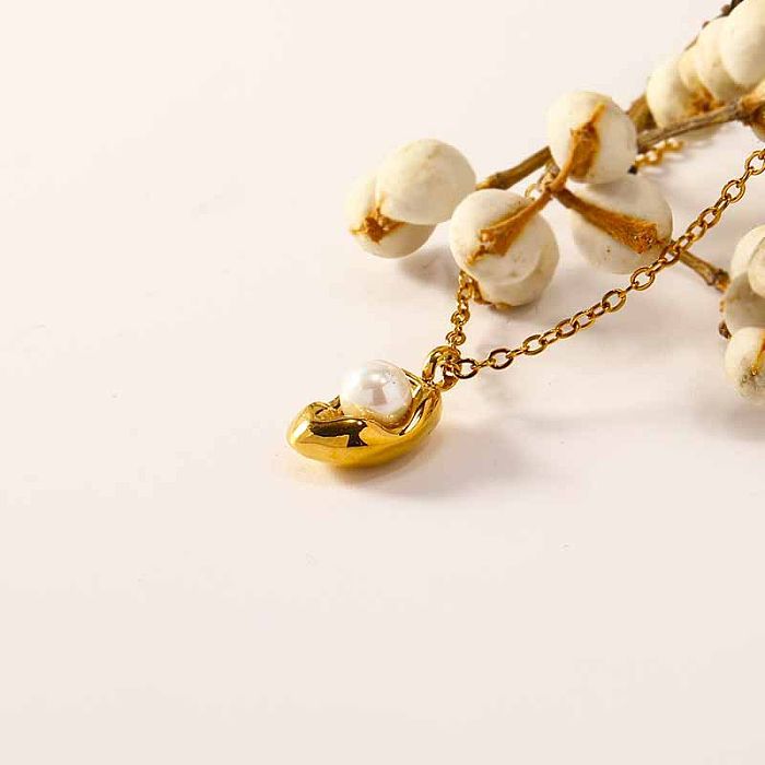 Lady Pearl Stainless Steel Irregular Plating Pendant Necklace