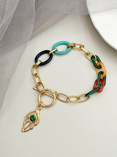 Retro Simple Style Leaves Stainless Steel Plating Inlay Turquoise Gold Plated Bracelets