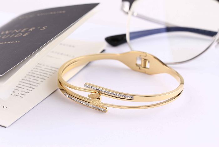 Elegant Round Heart Shape Butterfly Stainless Steel Plating Inlay Zircon Gold Plated Bangle