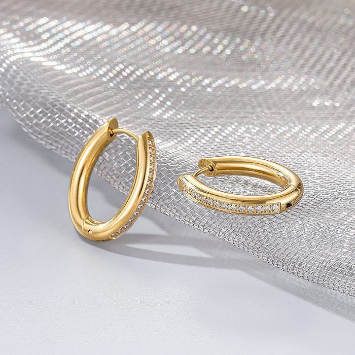 1 Paar modische Kreis-Ohrringe aus Edelstahl mit Inlay-Zirkon