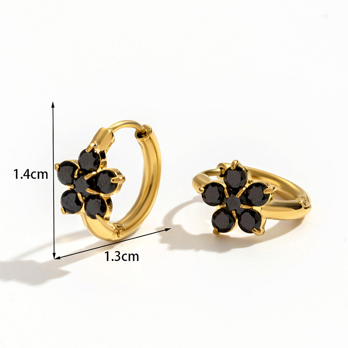 1 Pair Vintage Style French Style Simple Style Geometric Tassel Flower Plating Inlay Stainless Steel  Zircon 18K Gold Plated Drop Earrings