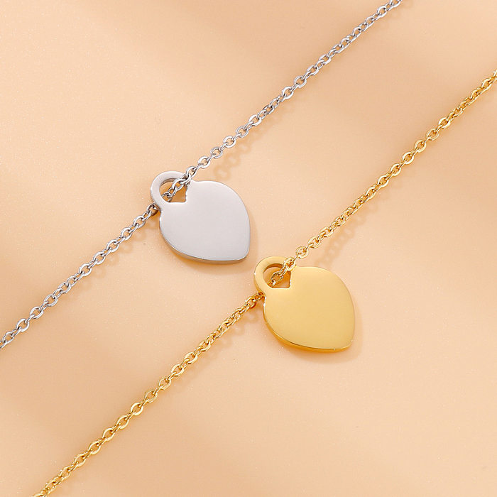 Pendentif lisse en forme de cœur, collier en acier inoxydable, chaîne de clavicule en forme de cœur, bijoux à la mode
