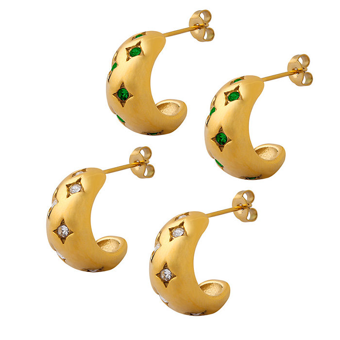 Damenmode C-förmige Edelstahl-Ohrringe mit Metall-Zirkon-Edelstahl-Ohrringen