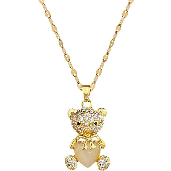 Cute Animal Stainless Steel  Copper Inlay Zircon Pendant Necklace