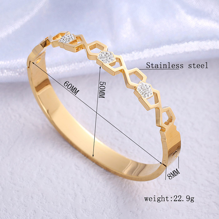 Wholesale Modern Style Hexagon Stainless Steel Artificial Gemstones Bangle
