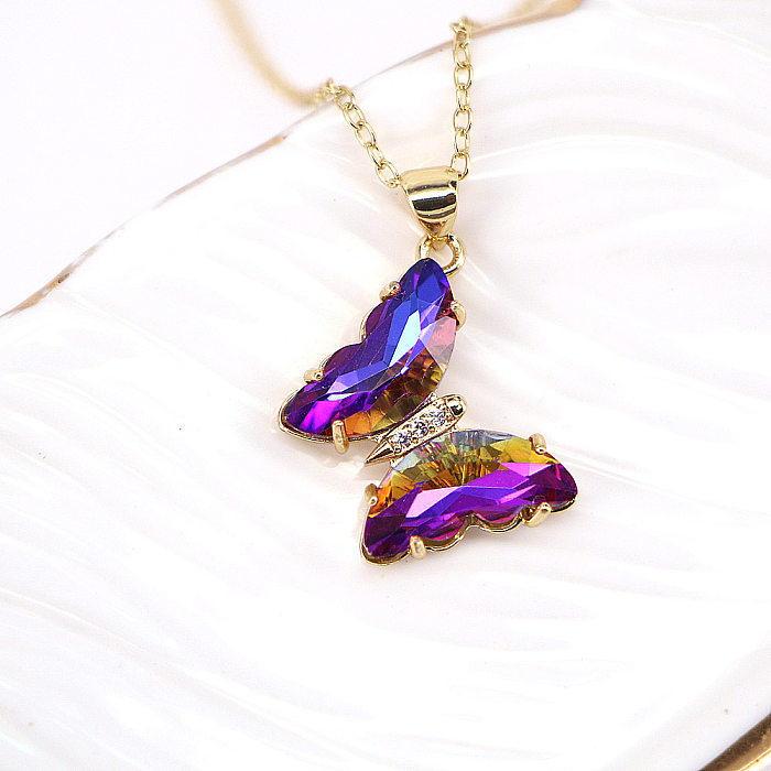 Fashion Butterfly Stainless Steel Pendant Necklace Plating Zircon Stainless Steel  Necklaces