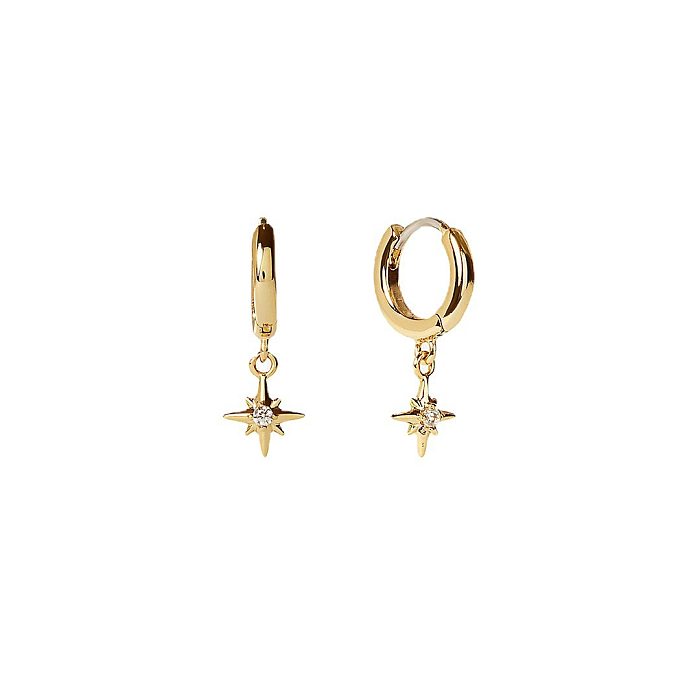 1 paire de boucles d'oreilles pendantes en acier inoxydable et Zircon plaqué or 18 carats, Style moderne, avec incrustation d'étoiles