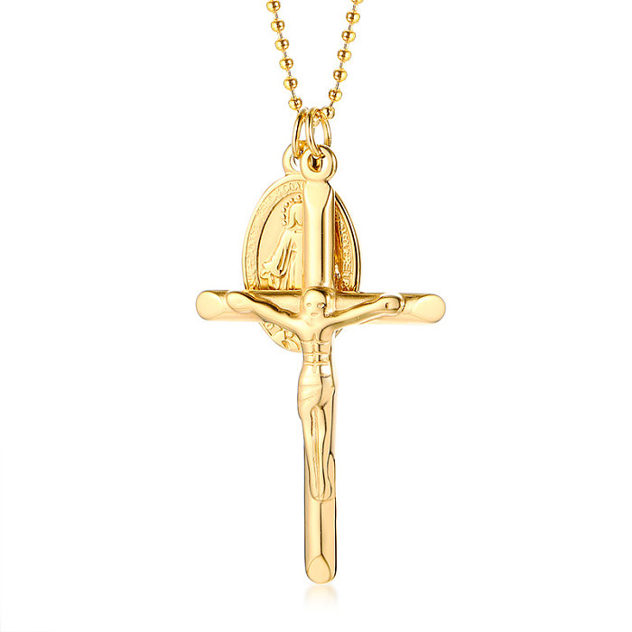 Vintage Style Roman Style Cross Stainless Steel  Plating Gold Plated Pendant Necklace
