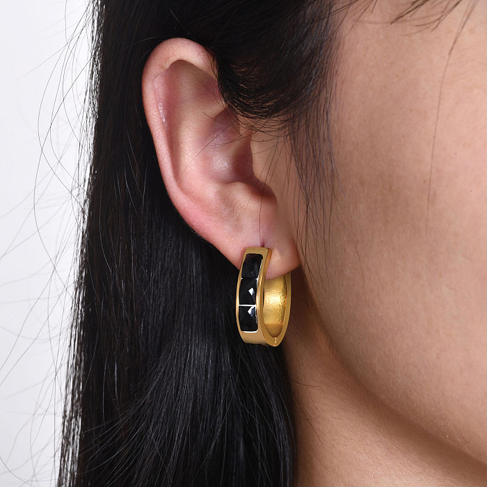 1 Pair IG Style Color Block Plating Stainless Steel  18K Gold Plated Hoop Earrings
