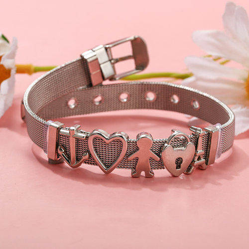 Bracelet élégant en acier titane en forme de cœur avec personnage de dessin animé mignon