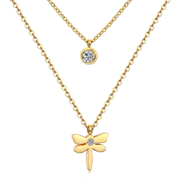 Modern Style Cross Four Leaf Clover Flower Stainless Steel  Rhinestones Layered Necklaces