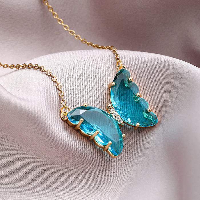 1 pieza de collar con colgante de cristal con incrustaciones de acero inoxidable y mariposa a la moda
