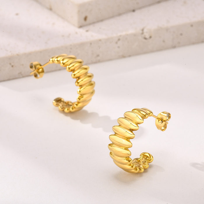 1 Pair Vintage Style Simple Style Stripe Plating Stainless Steel  Gold Plated Ear Studs