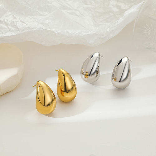 1 Pair Retro Solid Color Stainless Steel  White Gold Plated Gold Plated Ear Studs