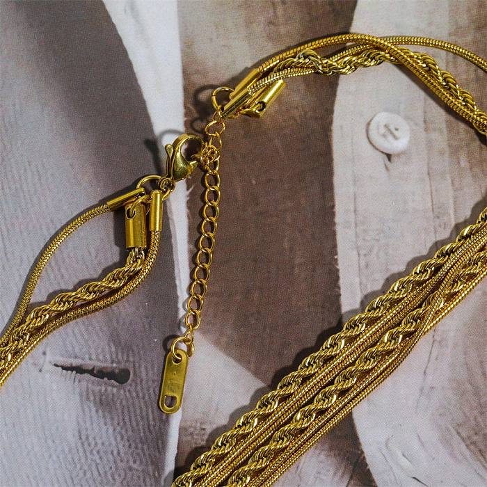 Colares em camadas banhados a ouro 18K de aço inoxidável de cor sólida estilo simples streetwear a granel