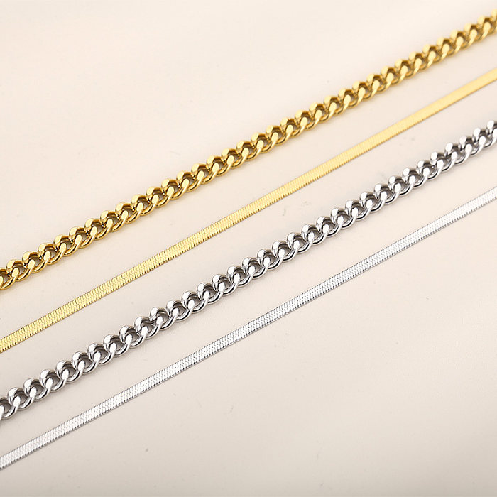 Lässiger, moderner Stil, einfarbig, Edelstahl, 18 Karat vergoldet, mehrschichtige Halsketten