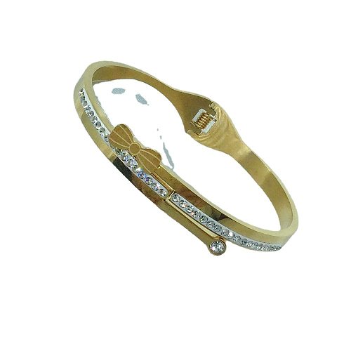Simple Style Classic Style Bow Knot Titanium Steel Inlay Zircon Bangle