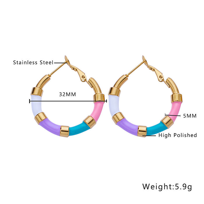1 Pair IG Style Circle Epoxy Stainless Steel Earrings