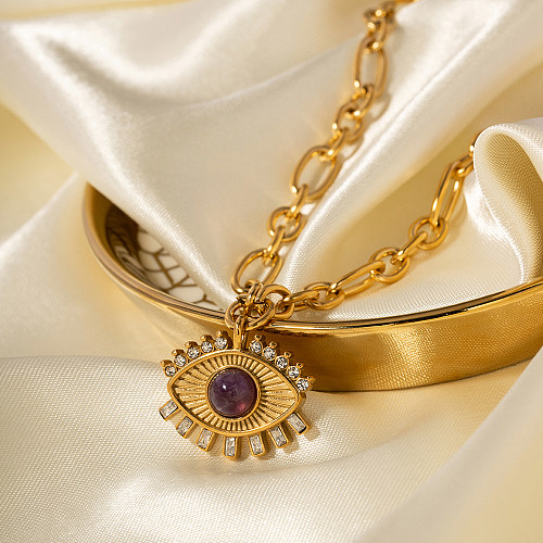 IG Style Devil's Eye Halskette mit 18 Karat vergoldetem Naturstein-Anhänger aus Edelstahl in großen Mengen