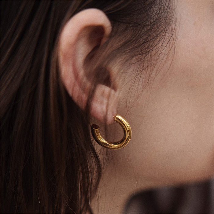 Fashion Stainless Steel  Gold Plated Ornament C-Shaped Earrings