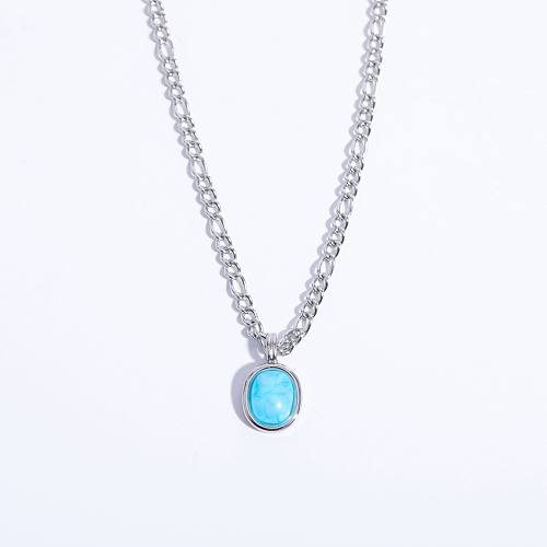 Casual Simple Style Round Stainless Steel  Plating Three-dimensional Inlay Natural Stone 18K Gold Plated Pendant Necklace