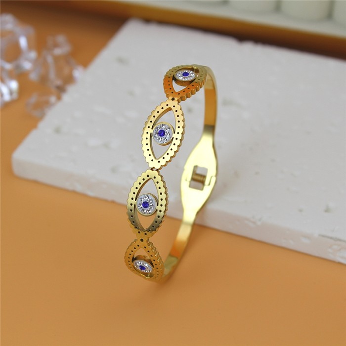 Elegant Glam Eye Stainless Steel Titanium Steel Polishing Plating Inlay Rhinestones Bangle