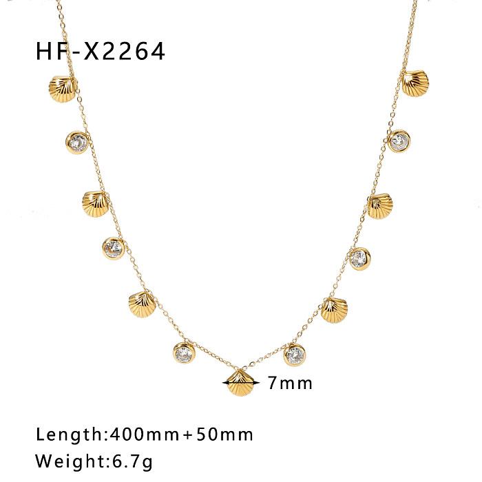 Streetwear Shell Stainless Steel  Stainless Steel Plating Inlay Zircon Necklace