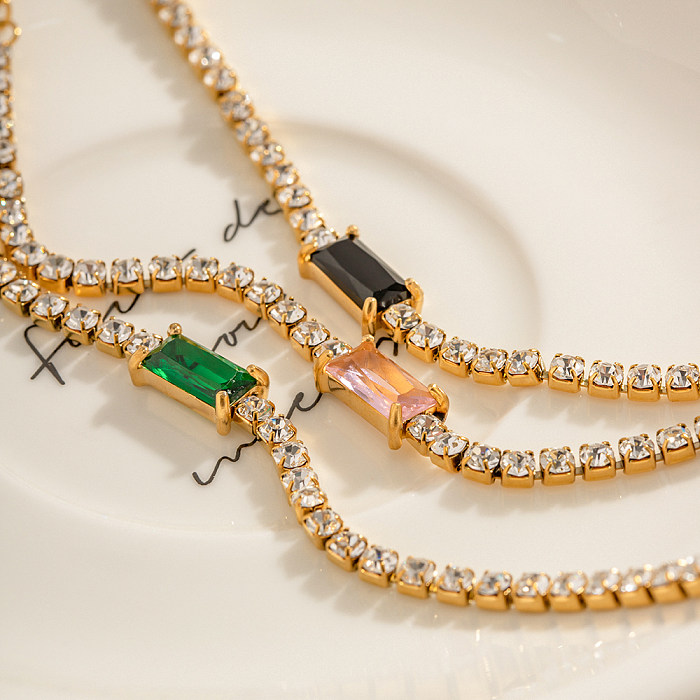 Bracelets plaqués or 18K de zircon d'incrustation de placage d'acier inoxydable de rectangle brillant