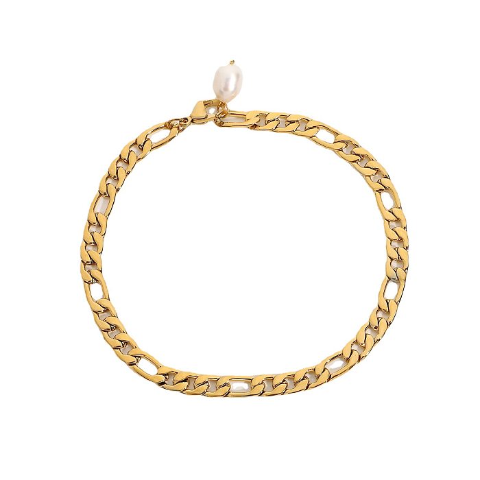 18k Gold-plated Stainless Steel Chain Anklet Freshwater Baroque Pearl Anklet Women