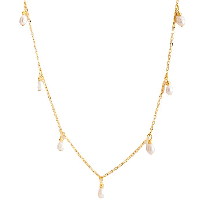 Vintage-Stil, süße Pendel-Wassertropfen, künstliche Perle, Edelstahl-Beschichtung, 18 Karat vergoldete Anhänger-Halskette