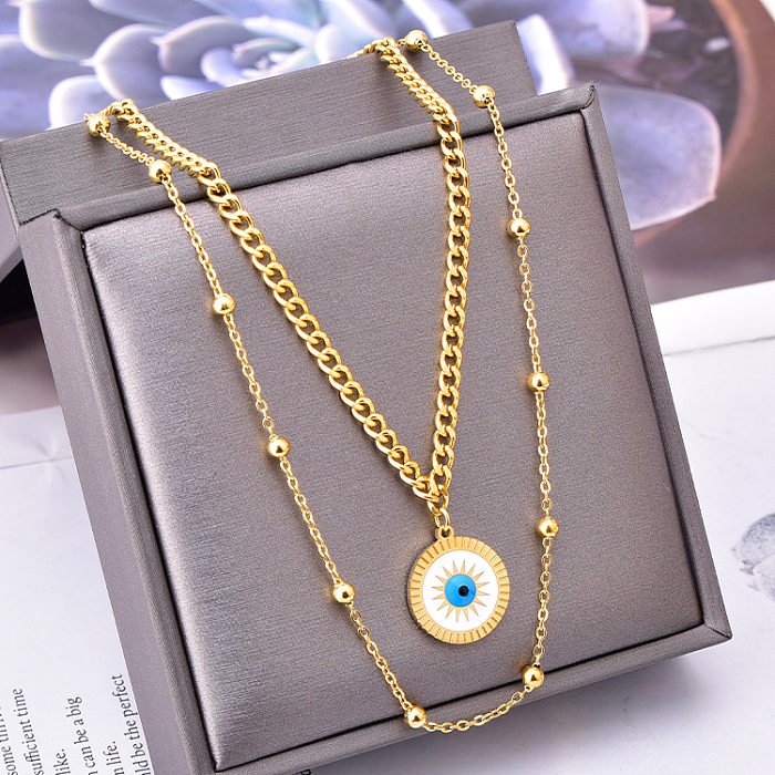 Retro Devil'S Eye Stainless Steel Plating Inlay Zircon 18K Gold Plated Layered Necklaces