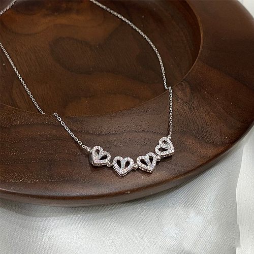 Sweet Heart Shape Stainless Steel Plating Artificial Rhinestones Necklace 1 Piece