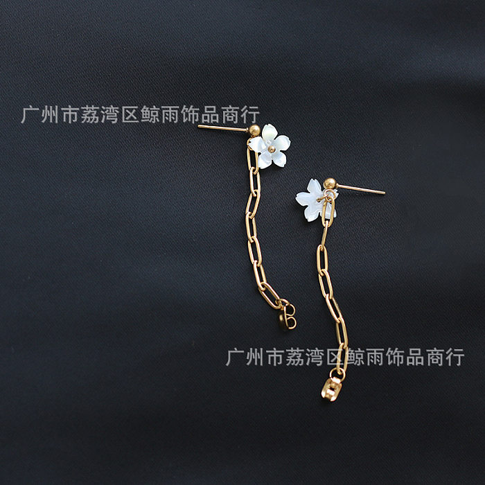 Wholesale Jewelry Flower Back-hanging Chain Stainless Steel Earrings jewelry