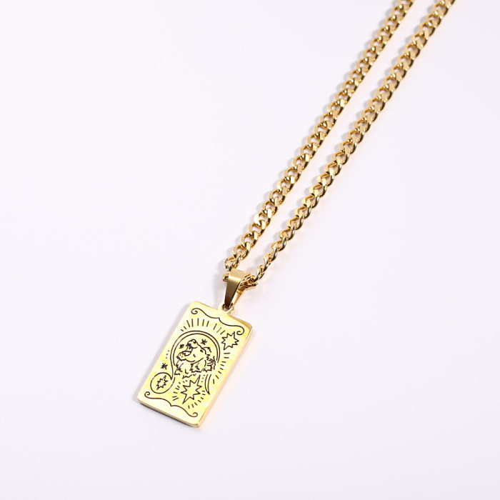 Casual Retro Punk Constellation Stainless Steel  Plating Inlay Zircon 18K Gold Plated Pendant Necklace