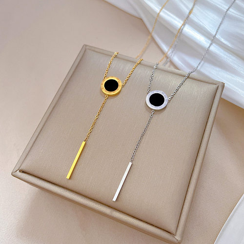 Modern Style Classic Style Solid Color Stainless Steel Plating Inlay Artificial Gemstones Gold Plated Pendant Necklace