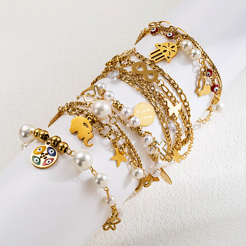 Wholesale INS Style Cross Infinity Stainless Steel Imitation Pearl Gold Plated Bracelets