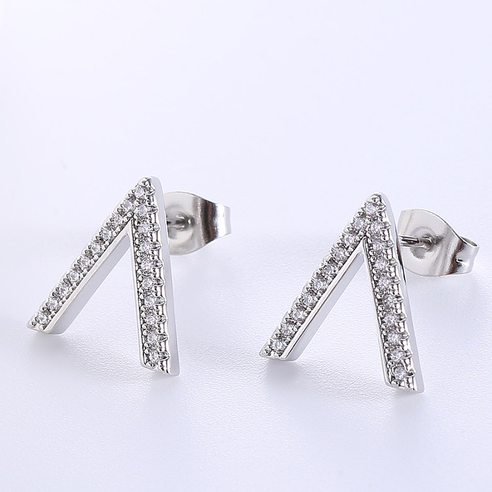 1 Pair Basic Modern Style V Shape Plating Inlay Stainless Steel  Zircon 18K Gold Plated Rose Gold Plated Ear Studs