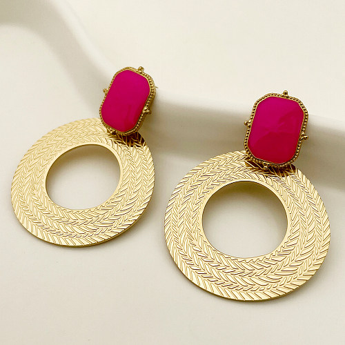 1 Pair Casual Vintage Style Circle Polishing Enamel Plating Stainless Steel  Gold Plated Drop Earrings