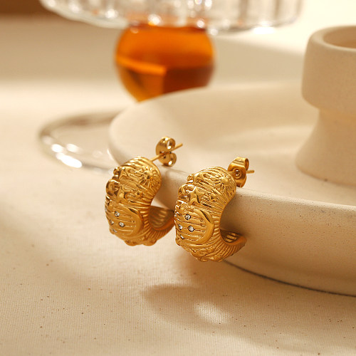 1 par de pinos de orelha banhados a ouro 18K, estilo retrô simples, semicírculo, polimento