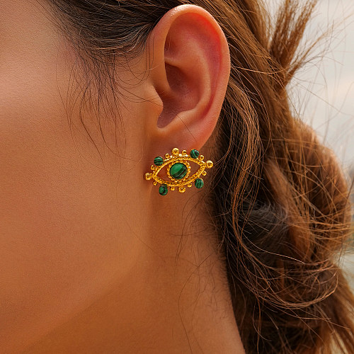 1 Pair IG Style Devil'S Eye Plating Inlay Stainless Steel  Natural Stone 18K Gold Plated Ear Studs