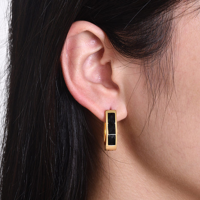 1 Pair IG Style Color Block Plating Stainless Steel  18K Gold Plated Hoop Earrings