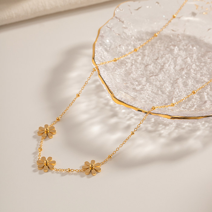 Colar banhado a ouro 18K de aço inoxidável com flor de estilo simples estilo INS